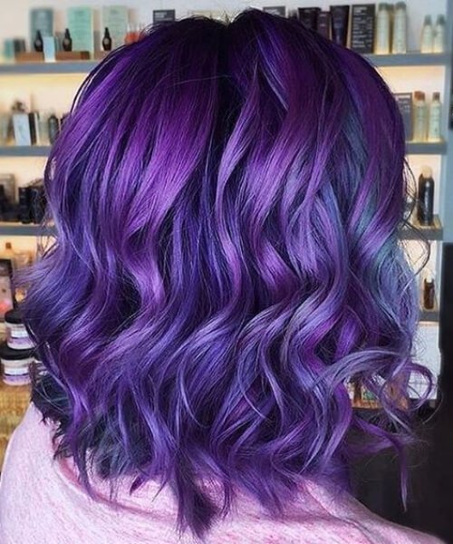púrpura azul balayage el pelo corto