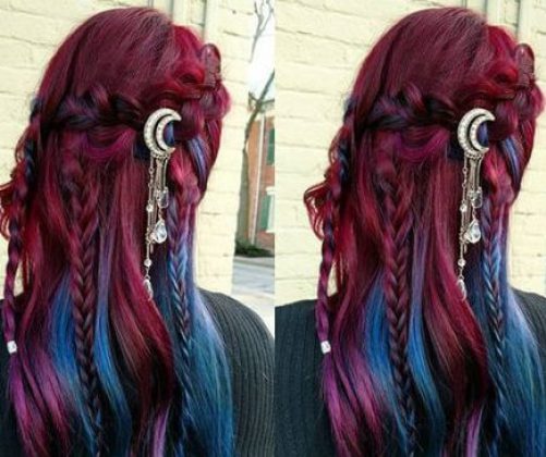 El púrpura y el azul trenzado ombre pelo de la trenza peinados para el pelo largo