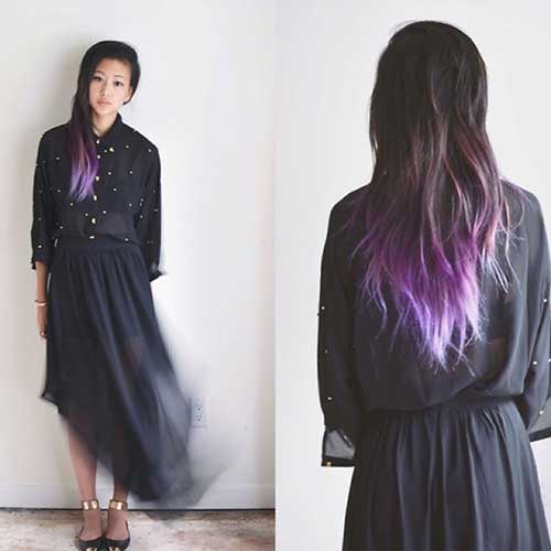 Long Purple Ombre peinados asiáticos 