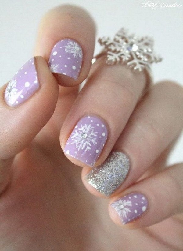 Cute Purple Snowflake Nail Art. 