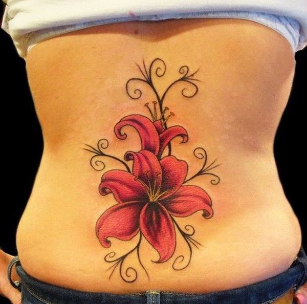 Lily Flower Lower Back Tattoo. 