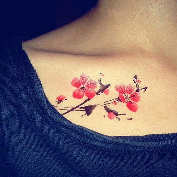 Tatuaje temporal chino de la flor del ciruelo. 