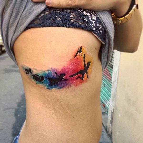 Peter Pan Colorful acuarela tatuaje. 