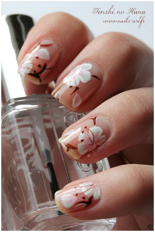 Hibiscus Floral Nail Art Design. 