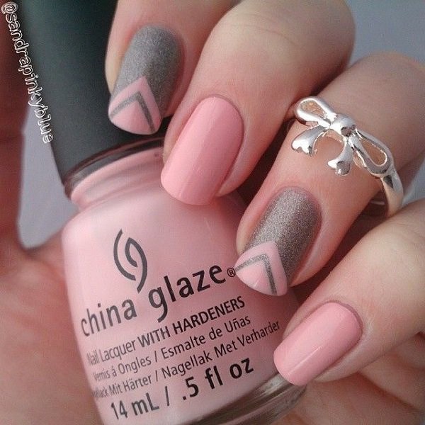 Pink V-Shape Nail Design. 
