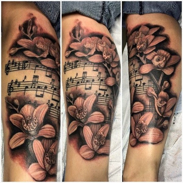 Orquídea, tatuaje de la música de hoja 