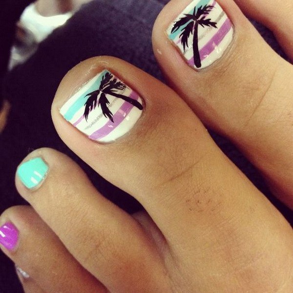 Beach Toe Nail Design con Palm Tree. 