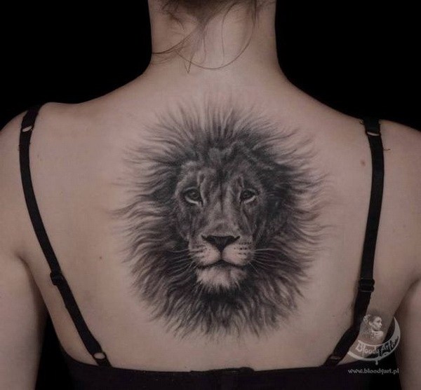 Fluffy Lion Back Tattoo. 
