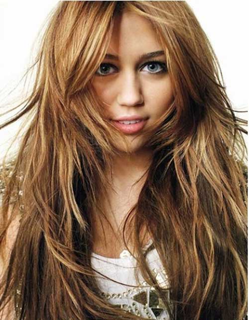 Miley Cyrus Straight Layered Hair Styles 