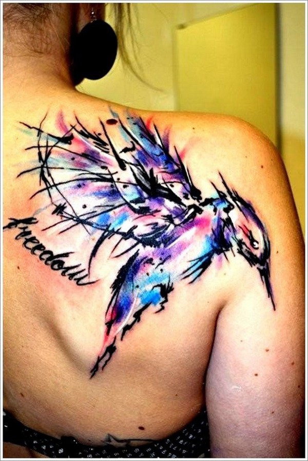 Pájaro acuarela tatuaje diseño. 