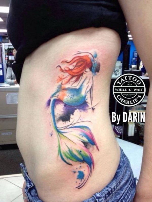 Acuarela Sirena Tatuaje. 