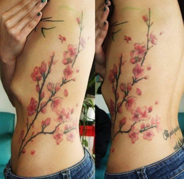 Cherry Blossom Tree Side Tattoo. 