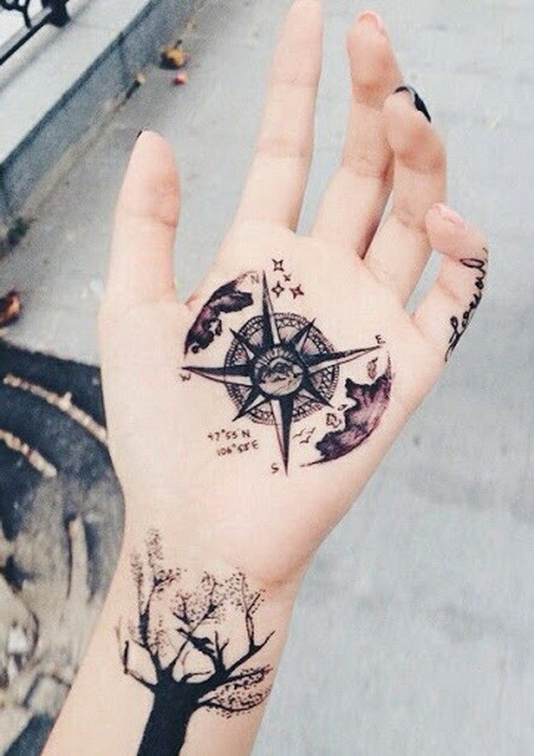 Brújula Star Hand Tattoos for Girls. 