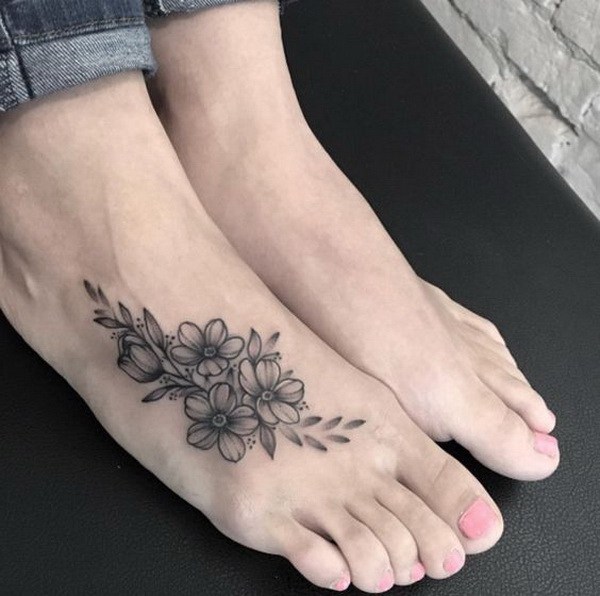 Blackwork Floral Foot Tattoo. 