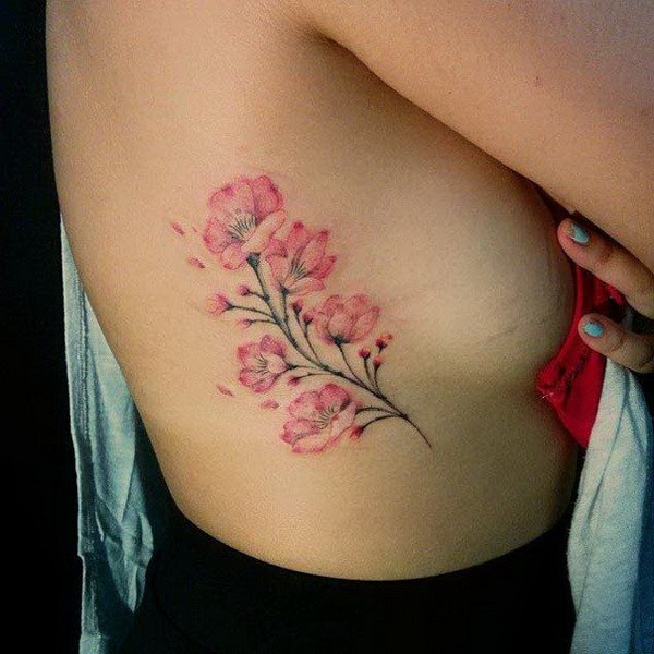 Cherry Blossom Side Tattoo. 