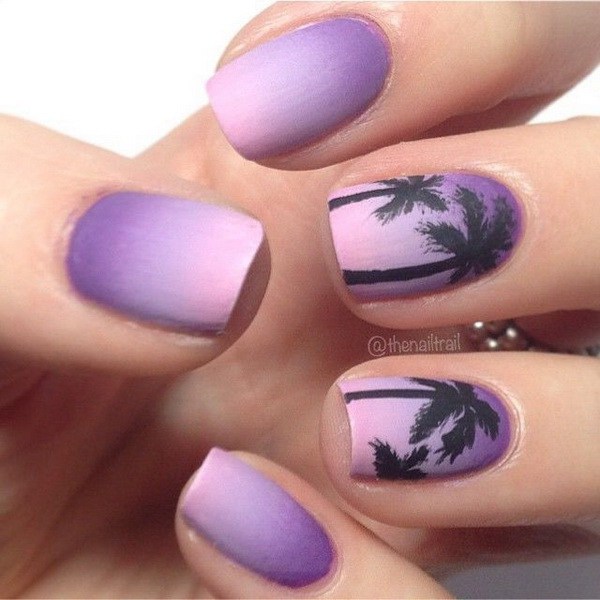 Purple Ombre Palm Tree Nails. 