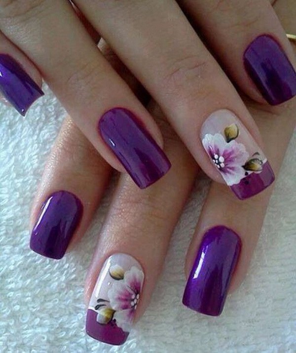 Purple Flower Nail Design. 