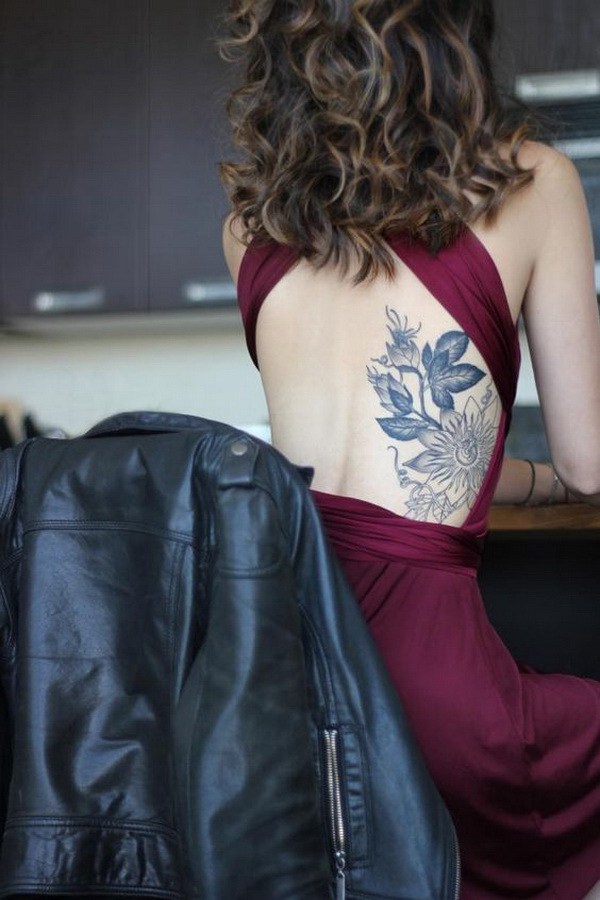 Passionflower Side Back tattoo. 