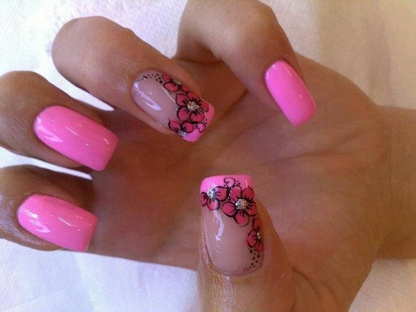 Pink Flower Nail Design. 