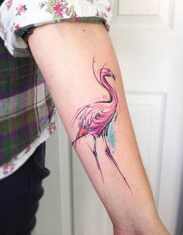 Acuarela Flamingo Arm Tattoo. 