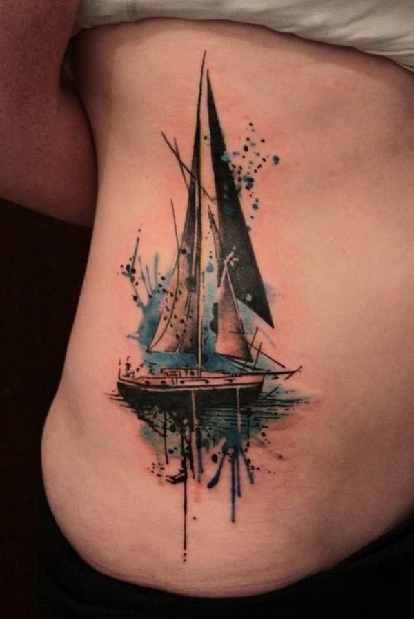 Rib acuarela Tatuajes de barco. 