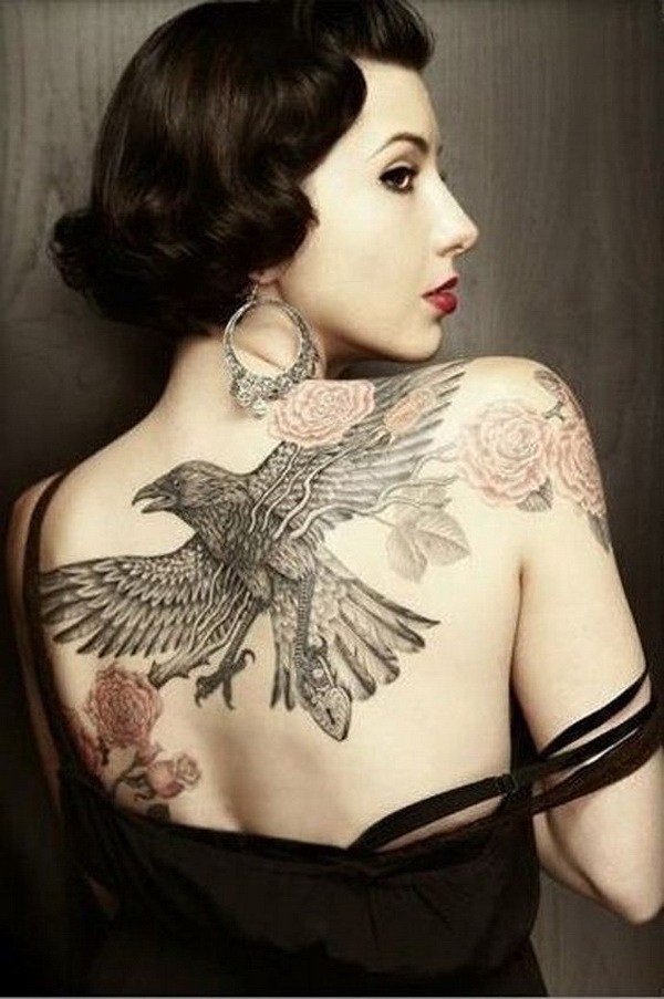 Raven Tattoo on Back. 