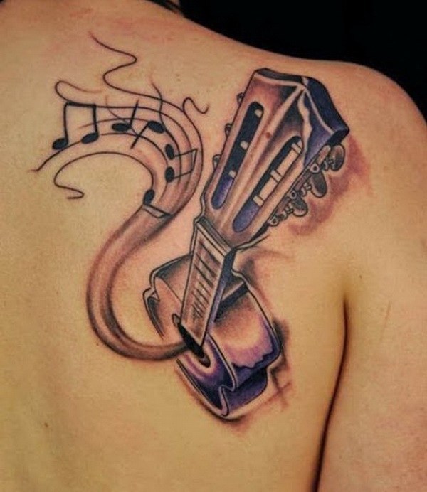 Guitar Tattoo Design on Back. 