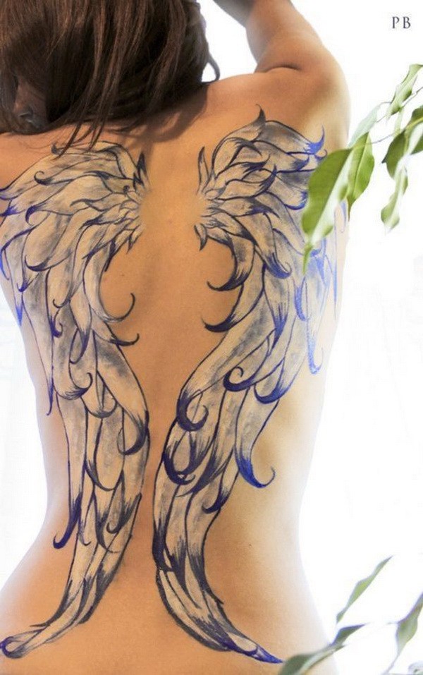 Hermoso Full Back Angel Wings Tattoo. 
