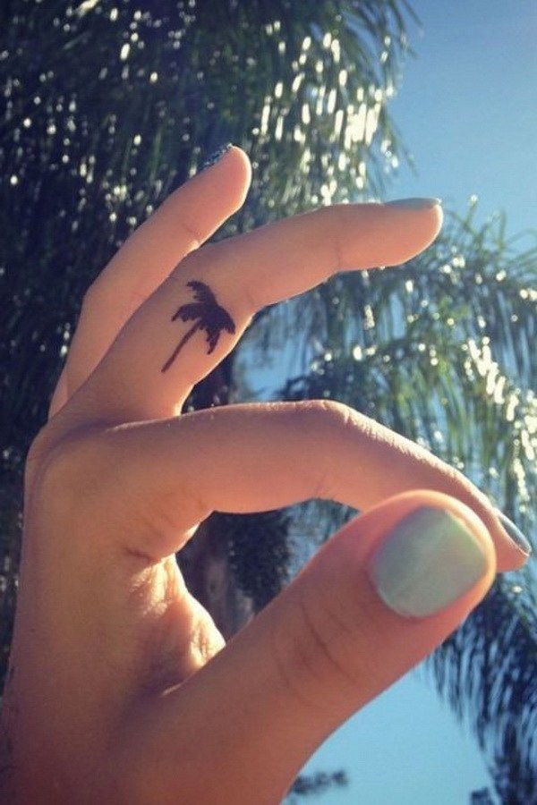 Palm Tree Finger Tattoo Design. 