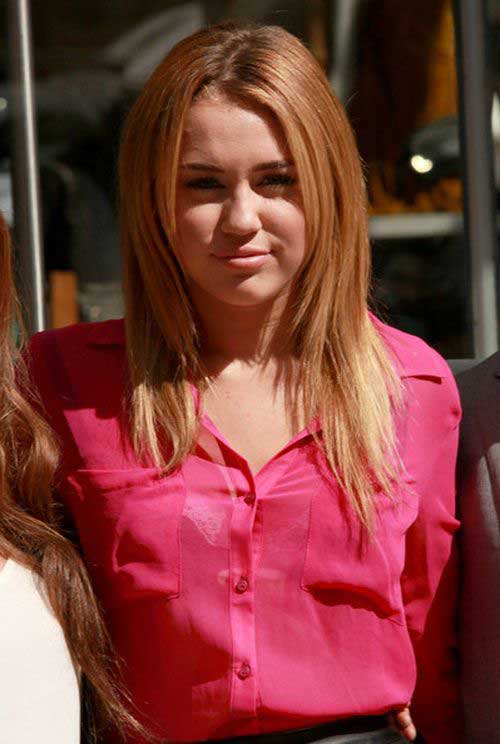 Estilos de cabello largo y liso mediano de Miley Cyrus 
