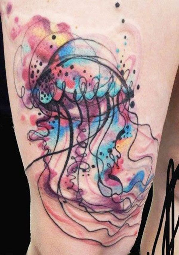 Sweet Jellyfish Watercolor Tattoo. 