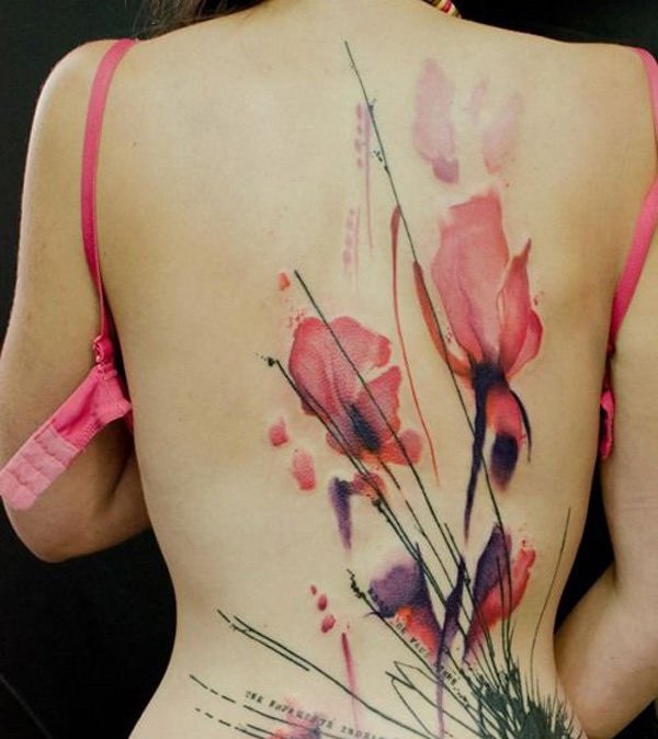 Amazing Watercolor Back Tattoo Design. 