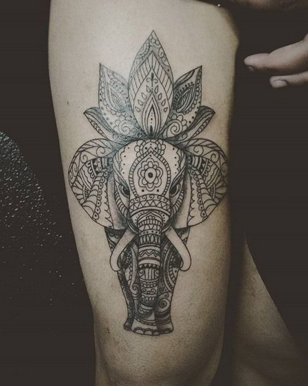 Impresionante Lotus y Elephant Tattoo Design para Hombres. 