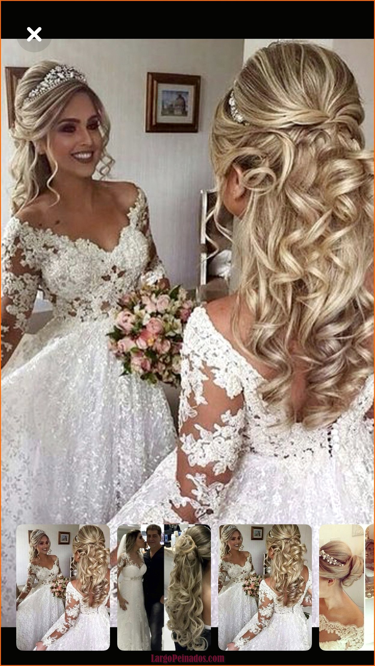 peinados de novia pelo suelto con velo y tiara 4